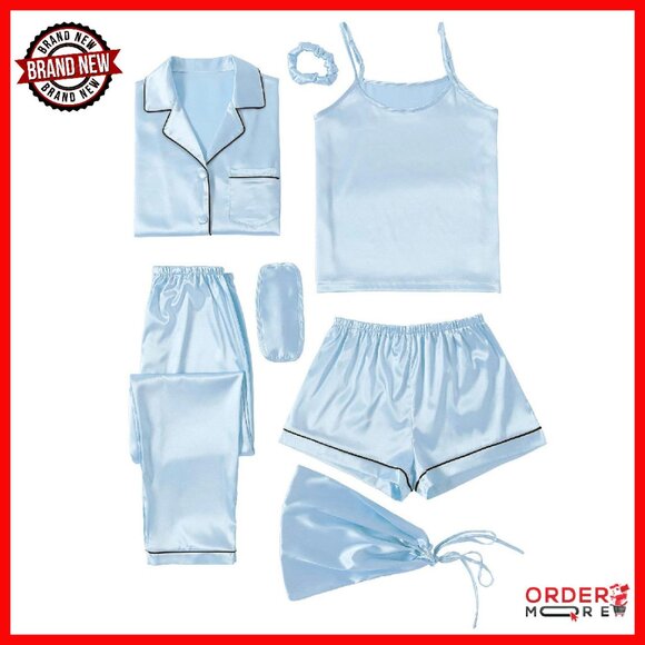 Silk Satin Pajama Set 7-Piece Loungewear Sleepwear Women's